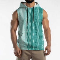Vintage Teal Hawaiian Traditional Kapa Mix Flowers Lei Sleeveless Hoodie