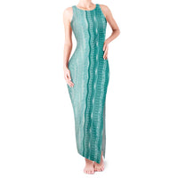 Vintage Teal Hawaiian Traditional Kapa Mix Flowers Lei Tank Maxi Dress