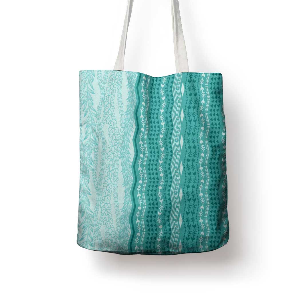 Vintage Teal Hawaiian Traditional Kapa Mix Flowers Lei Tote Bag