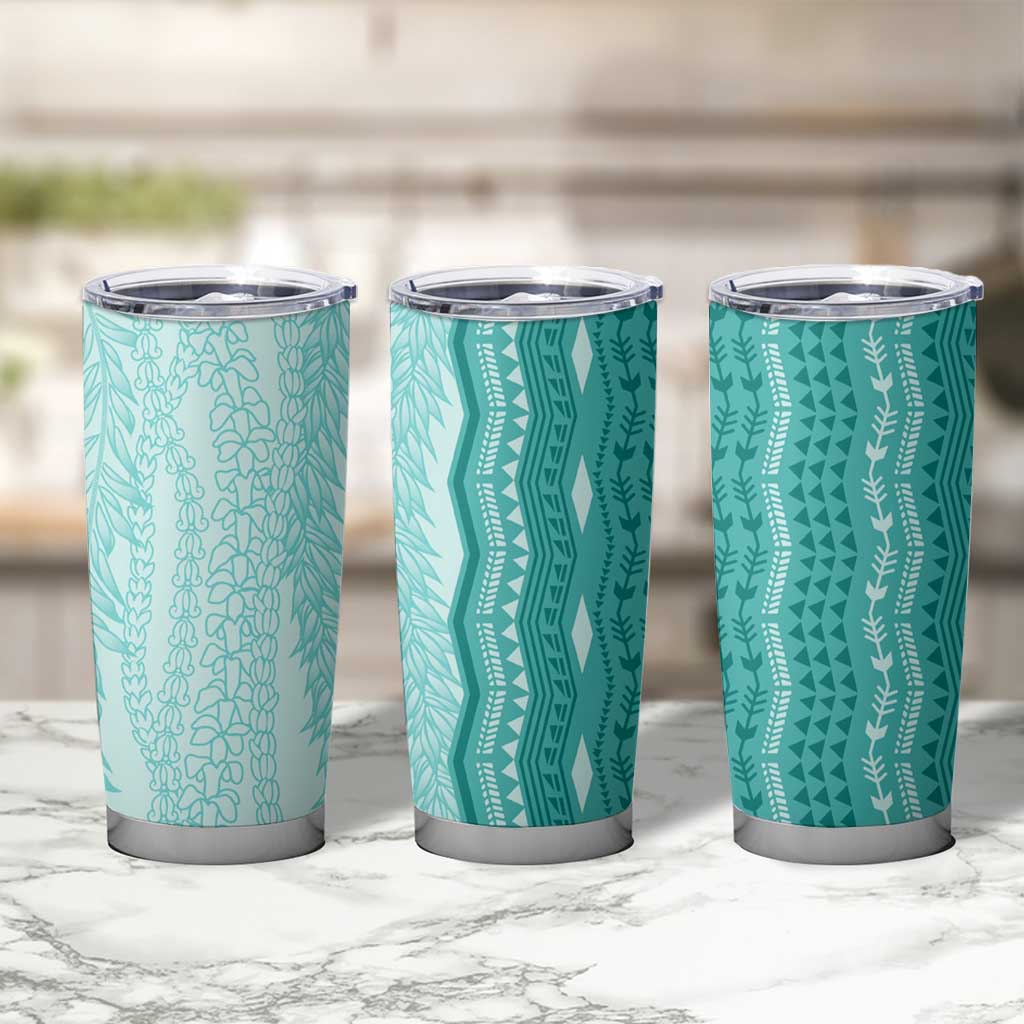 Vintage Teal Hawaiian Traditional Kapa Mix Flowers Lei Tumbler Cup