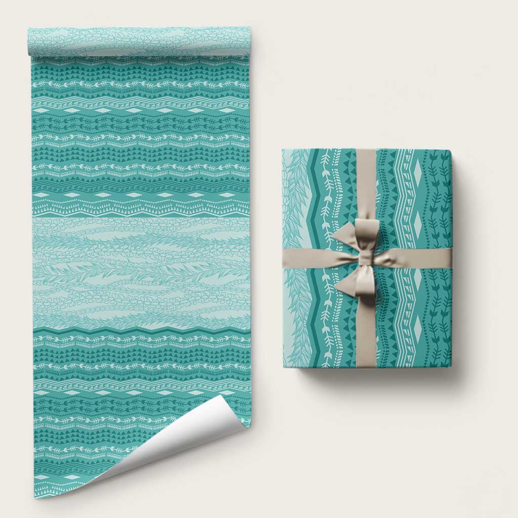 Vintage Teal Hawaiian Traditional Kapa Mix Flowers Lei Wrapping Paper