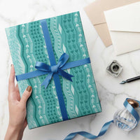 Vintage Teal Hawaiian Traditional Kapa Mix Flowers Lei Wrapping Paper