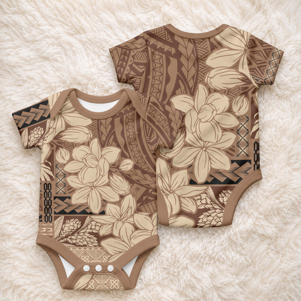 Samoa Women's Day Baby Onesie Tiale Flower Mix Siapo Tapa