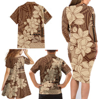 Samoa Women's Day Family Matching Long Sleeve Bodycon Dress and Hawaiian Shirt Tiale Flower Mix Siapo Tapa LT7 - Polynesian Pride