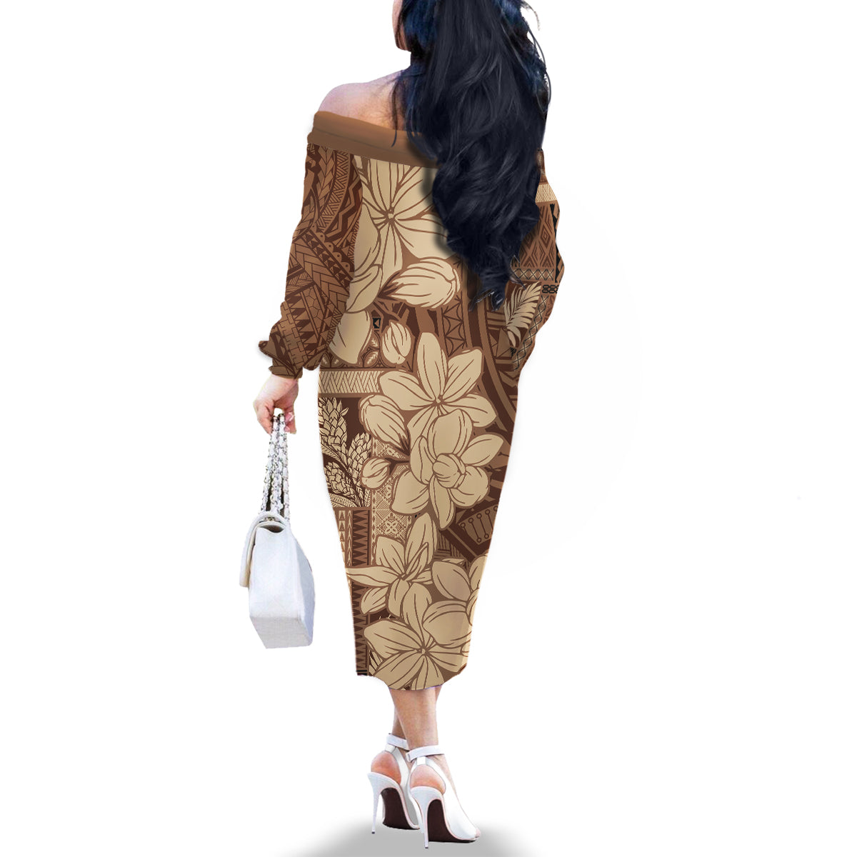 Samoa Women's Day Family Matching Off Shoulder Long Sleeve Dress and Hawaiian Shirt Tiale Flower Mix Siapo Tapa LT7 - Polynesian Pride