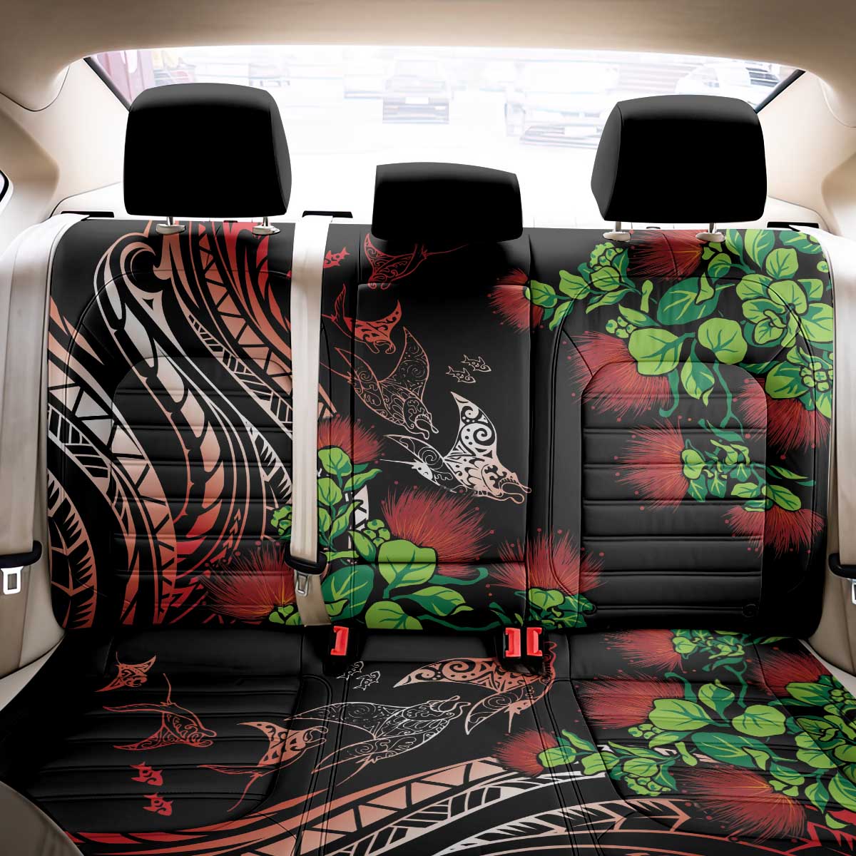 Aloha Hawaii Manta Rays Back Car Seat Cover Red Ohia Lehua