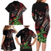Aloha Hawaii Manta Rays Family Matching Long Sleeve Bodycon Dress and Hawaiian Shirt Red Ohia Lehua LT7 - Polynesian Pride