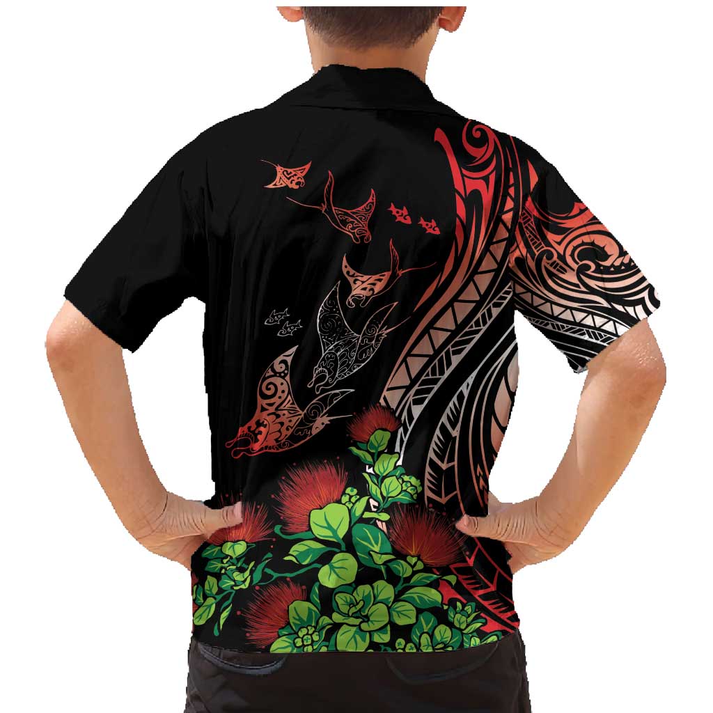 Aloha Hawaii Manta Rays Family Matching Mermaid Dress and Hawaiian Shirt Red Ohia Lehua LT7 - Polynesian Pride