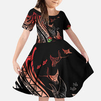 Aloha Hawaii Manta Rays Family Matching Mermaid Dress and Hawaiian Shirt Red Ohia Lehua LT7 Daughter's Dress Red - Polynesian Pride