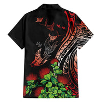 Aloha Hawaii Manta Rays Family Matching Off The Shoulder Long Sleeve Dress and Hawaiian Shirt Red Ohia Lehua LT7 - Polynesian Pride