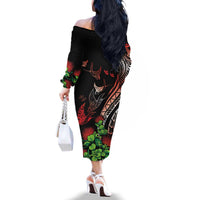 Aloha Hawaii Manta Rays Family Matching Off The Shoulder Long Sleeve Dress and Hawaiian Shirt Red Ohia Lehua LT7 - Polynesian Pride
