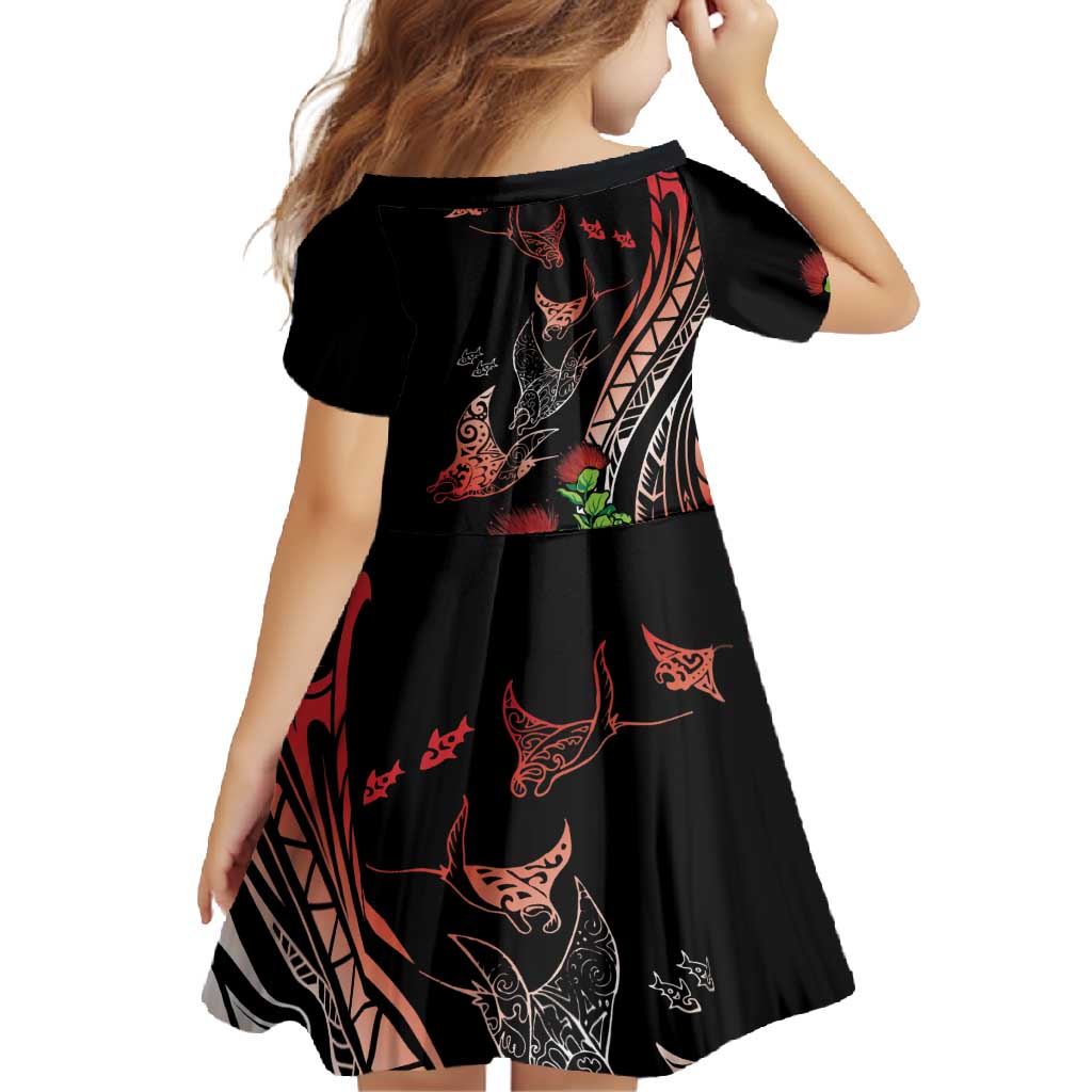 Aloha Hawaii Manta Rays Family Matching Off Shoulder Maxi Dress and Hawaiian Shirt Red Ohia Lehua LT7 - Polynesian Pride