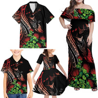 Aloha Hawaii Manta Rays Family Matching Off Shoulder Maxi Dress and Hawaiian Shirt Red Ohia Lehua LT7 - Polynesian Pride