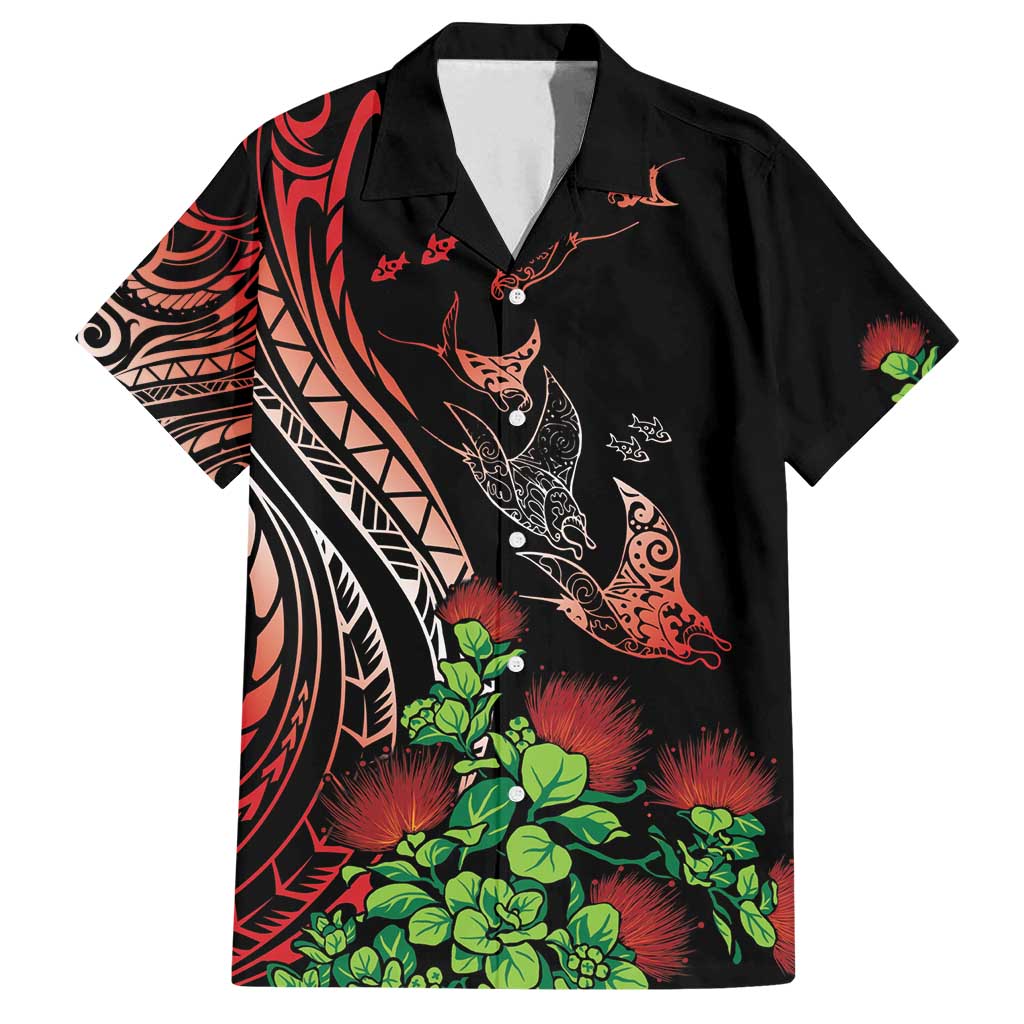 Aloha Hawaii Manta Rays Family Matching Off Shoulder Maxi Dress and Hawaiian Shirt Red Ohia Lehua LT7 Dad's Shirt - Short Sleeve Red - Polynesian Pride