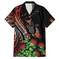 Aloha Hawaii Manta Rays Family Matching Off Shoulder Maxi Dress and Hawaiian Shirt Red Ohia Lehua LT7 Dad's Shirt - Short Sleeve Red - Polynesian Pride
