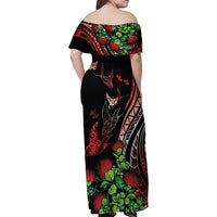 Aloha Hawaii Manta Rays Family Matching Off Shoulder Maxi Dress and Hawaiian Shirt Red Ohia Lehua LT7 - Polynesian Pride