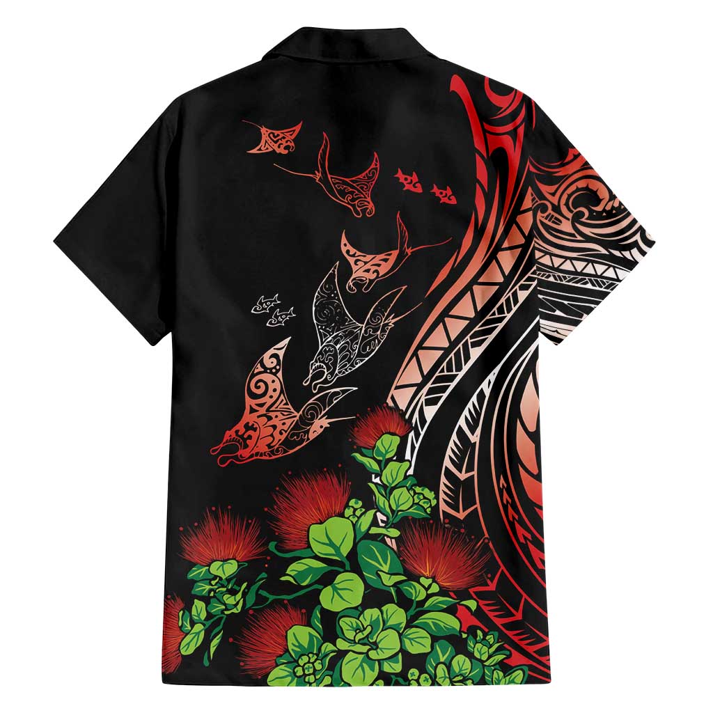 Aloha Hawaii Manta Rays Family Matching Off Shoulder Short Dress and Hawaiian Shirt Red Ohia Lehua LT7 - Polynesian Pride