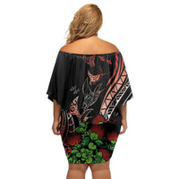 Aloha Hawaii Manta Rays Family Matching Off Shoulder Short Dress and Hawaiian Shirt Red Ohia Lehua LT7 - Polynesian Pride