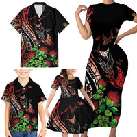 Aloha Hawaii Manta Rays Family Matching Short Sleeve Bodycon Dress and Hawaiian Shirt Red Ohia Lehua LT7 - Polynesian Pride