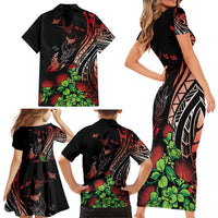 Aloha Hawaii Manta Rays Family Matching Short Sleeve Bodycon Dress and Hawaiian Shirt Red Ohia Lehua LT7 - Polynesian Pride