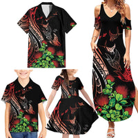 Aloha Hawaii Manta Rays Family Matching Summer Maxi Dress and Hawaiian Shirt Red Ohia Lehua LT7 - Polynesian Pride