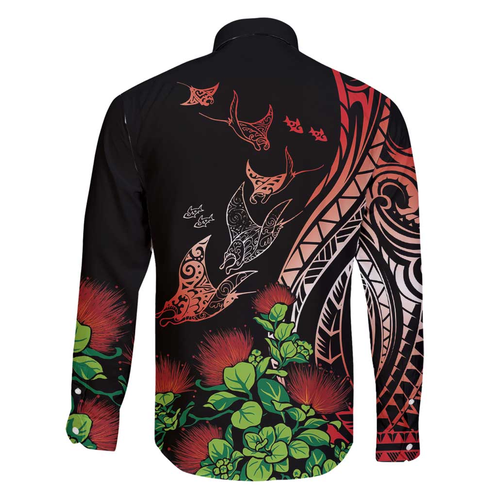 Aloha Hawaii Manta Rays Family Matching Summer Maxi Dress and Hawaiian Shirt Red Ohia Lehua LT7 - Polynesian Pride