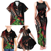 Aloha Hawaii Manta Rays Family Matching Tank Maxi Dress and Hawaiian Shirt Red Ohia Lehua LT7 - Polynesian Pride