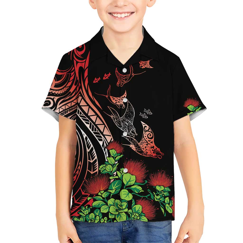Aloha Hawaii Manta Rays Kid Hawaiian Shirt Red Ohia Lehua