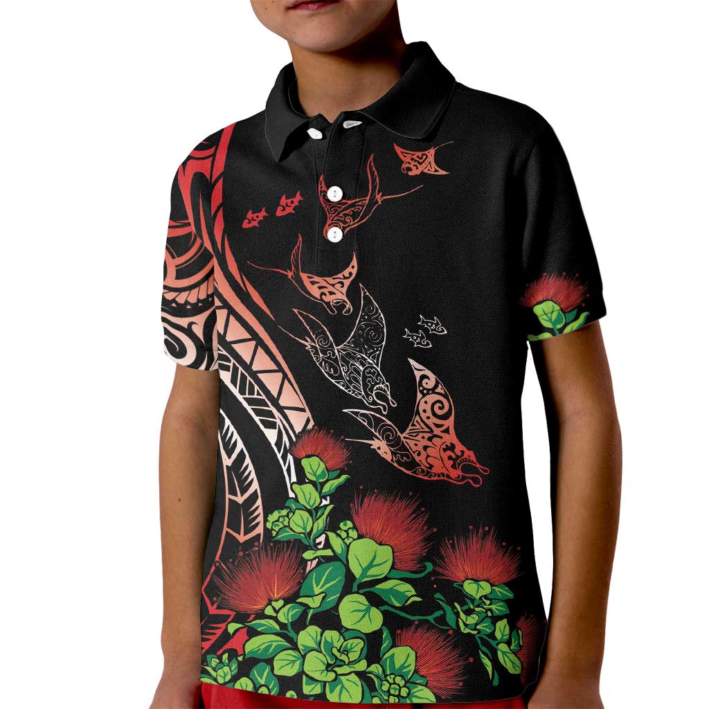 Aloha Hawaii Manta Rays Kid Polo Shirt Red Ohia Lehua