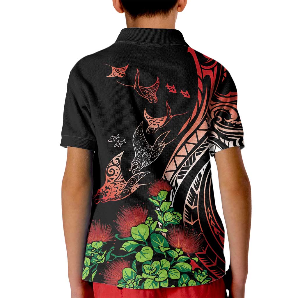 Aloha Hawaii Manta Rays Kid Polo Shirt Red Ohia Lehua