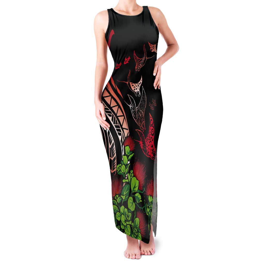 Aloha Hawaii Manta Rays Tank Maxi Dress Red Ohia Lehua