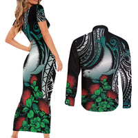 Aloha Hawaii Monk Seal Couples Matching Short Sleeve Bodycon Dress and Long Sleeve Button Shirt Mix Ohia Lehua LT7 - Polynesian Pride
