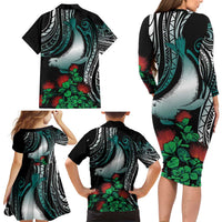 Aloha Hawaii Monk Seal Family Matching Long Sleeve Bodycon Dress and Hawaiian Shirt Mix Ohia Lehua LT7 - Polynesian Pride