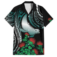 Aloha Hawaii Monk Seal Family Matching Long Sleeve Bodycon Dress and Hawaiian Shirt Mix Ohia Lehua LT7 Dad's Shirt - Short Sleeve Teal - Polynesian Pride