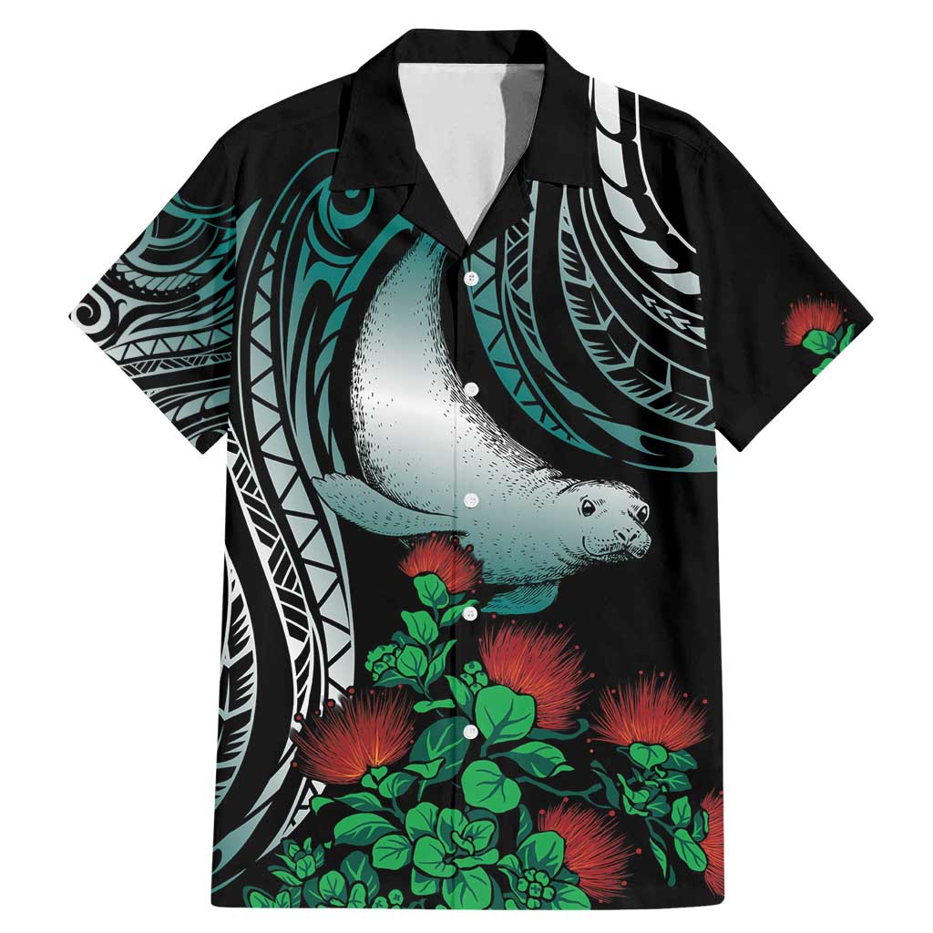 Aloha Hawaii Monk Seal Family Matching Mermaid Dress and Hawaiian Shirt Mix Ohia Lehua LT7 Dad's Shirt - Short Sleeve Teal - Polynesian Pride