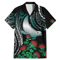 Aloha Hawaii Monk Seal Family Matching Mermaid Dress and Hawaiian Shirt Mix Ohia Lehua LT7 Dad's Shirt - Short Sleeve Teal - Polynesian Pride