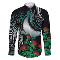 Aloha Hawaii Monk Seal Family Matching Mermaid Dress and Hawaiian Shirt Mix Ohia Lehua LT7 Dad's Shirt - Long Sleeve Teal - Polynesian Pride