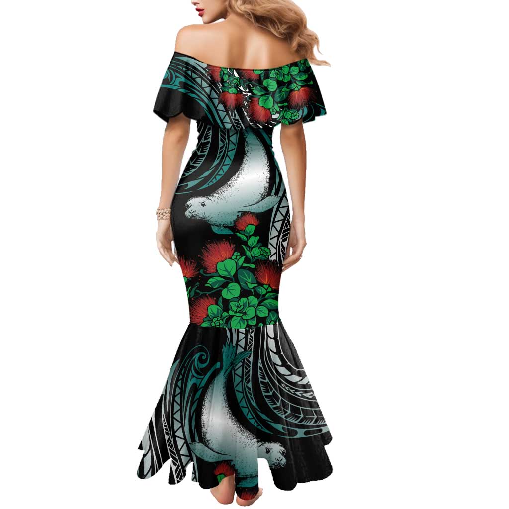 Aloha Hawaii Monk Seal Family Matching Mermaid Dress and Hawaiian Shirt Mix Ohia Lehua LT7 - Polynesian Pride