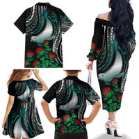 Aloha Hawaii Monk Seal Family Matching Off The Shoulder Long Sleeve Dress and Hawaiian Shirt Mix Ohia Lehua LT7 - Polynesian Pride