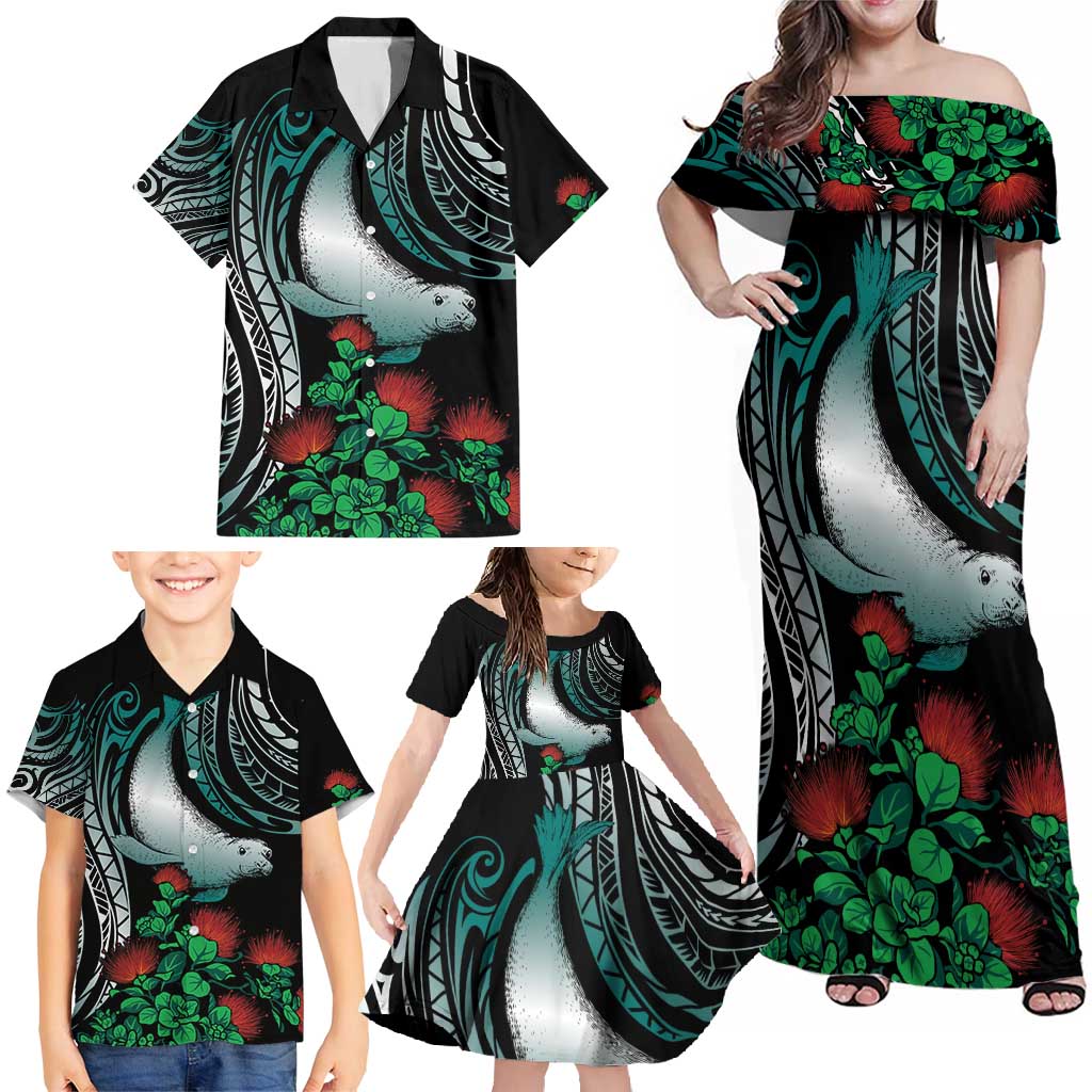 Aloha Hawaii Monk Seal Family Matching Off Shoulder Maxi Dress and Hawaiian Shirt Mix Ohia Lehua LT7 - Polynesian Pride