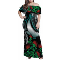 Aloha Hawaii Monk Seal Family Matching Off Shoulder Maxi Dress and Hawaiian Shirt Mix Ohia Lehua LT7 Mom's Dress Teal - Polynesian Pride