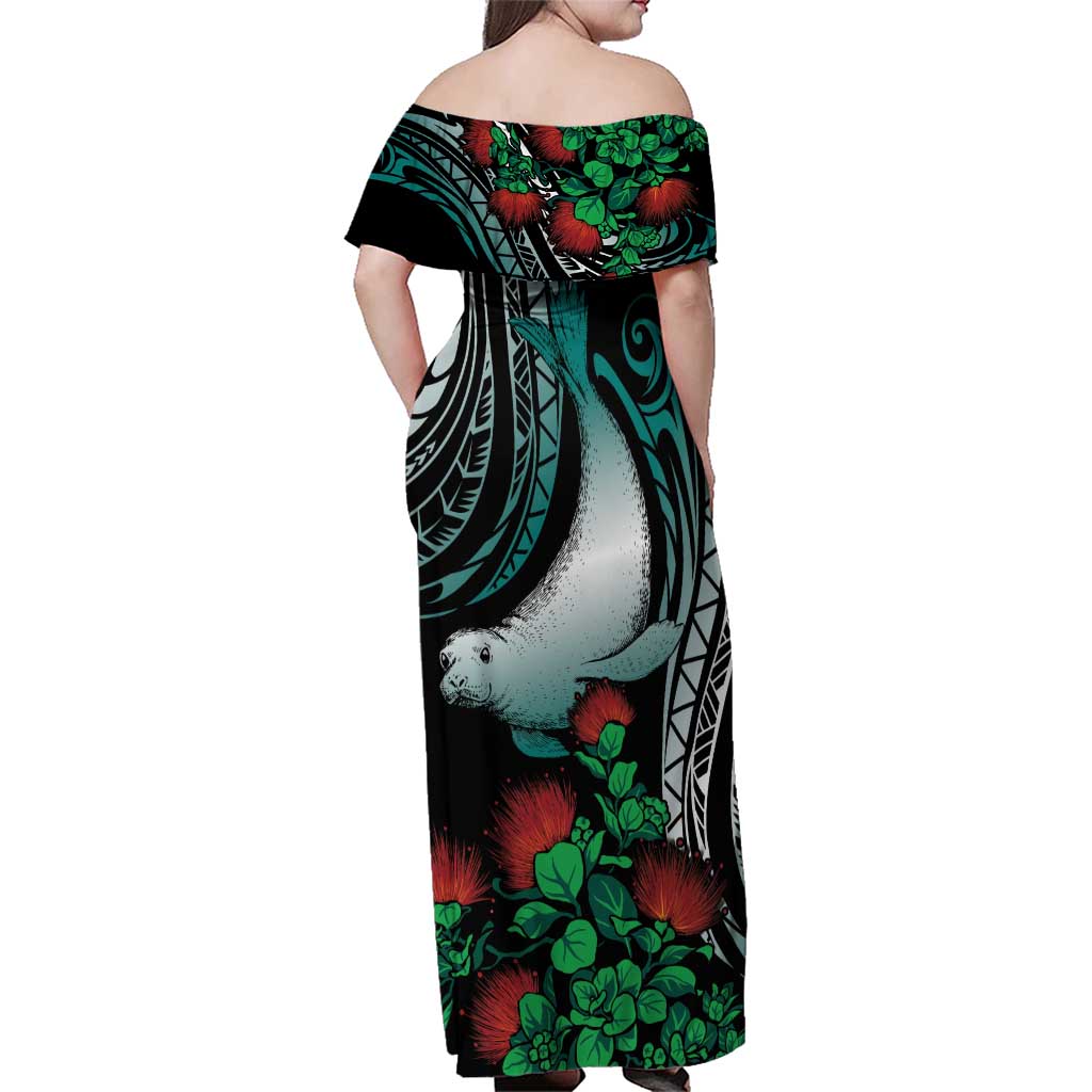 Aloha Hawaii Monk Seal Family Matching Off Shoulder Maxi Dress and Hawaiian Shirt Mix Ohia Lehua LT7 - Polynesian Pride