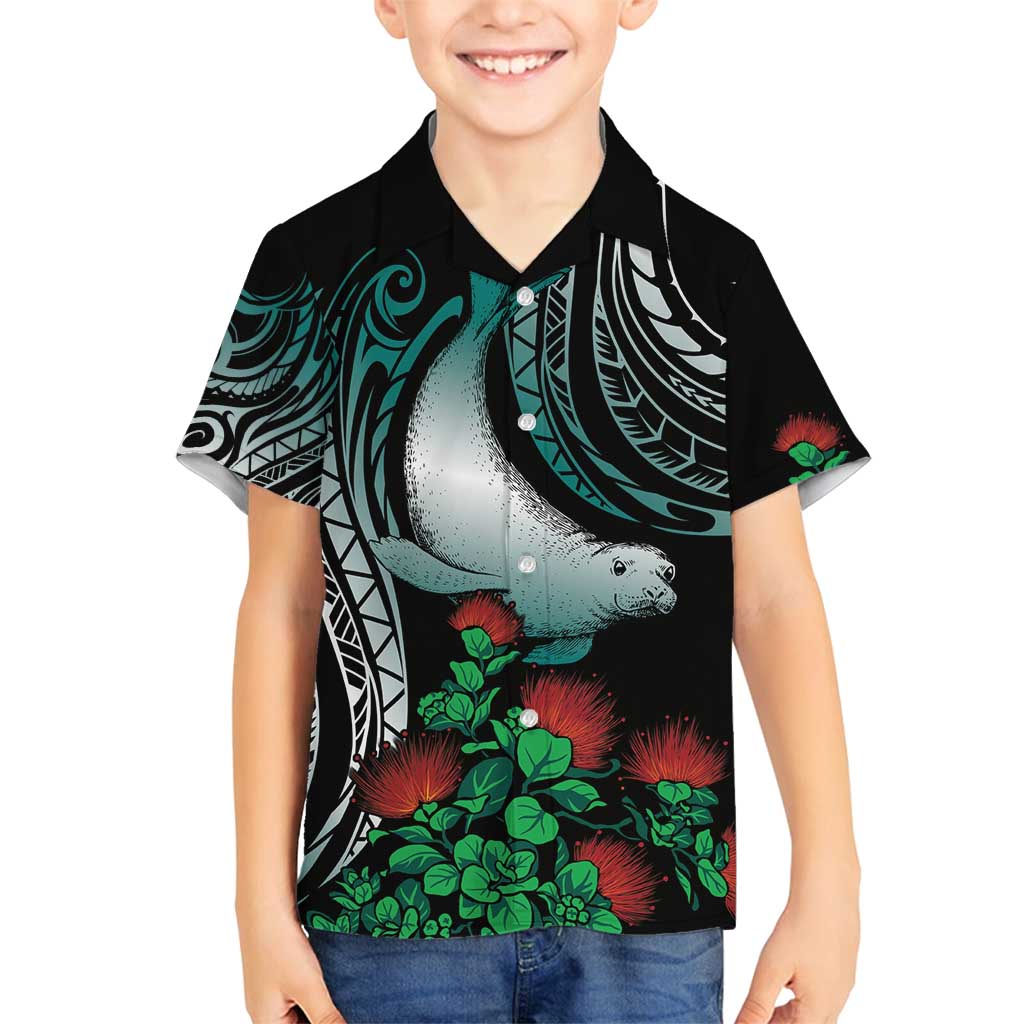 Aloha Hawaii Monk Seal Family Matching Off Shoulder Maxi Dress and Hawaiian Shirt Mix Ohia Lehua LT7 Son's Shirt Teal - Polynesian Pride