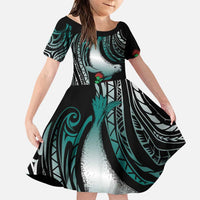 Aloha Hawaii Monk Seal Family Matching Puletasi and Hawaiian Shirt Mix Ohia Lehua LT7 Daughter's Dress Teal - Polynesian Pride