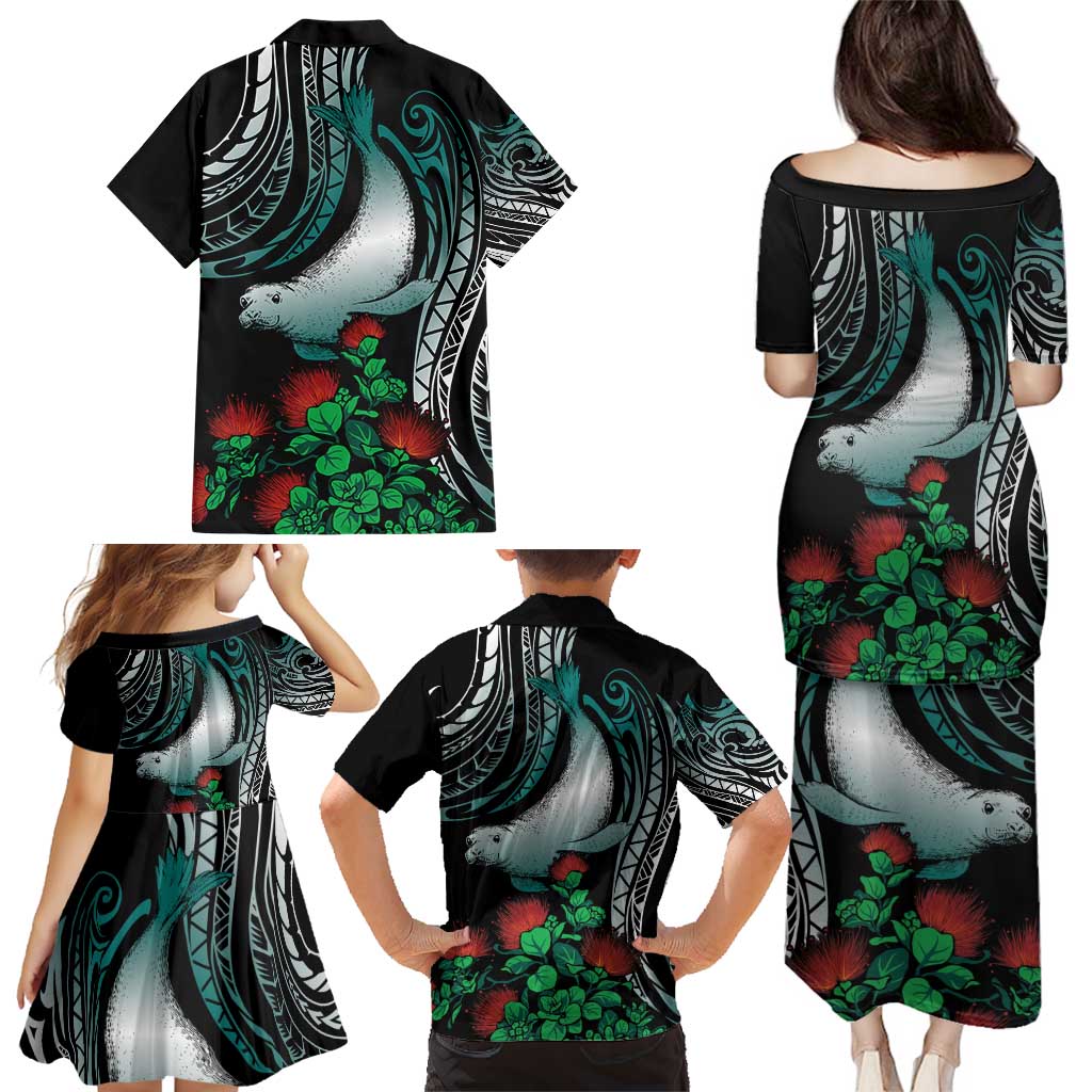 Aloha Hawaii Monk Seal Family Matching Puletasi and Hawaiian Shirt Mix Ohia Lehua LT7 - Polynesian Pride