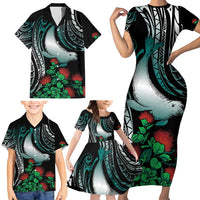 Aloha Hawaii Monk Seal Family Matching Short Sleeve Bodycon Dress and Hawaiian Shirt Mix Ohia Lehua LT7 - Polynesian Pride