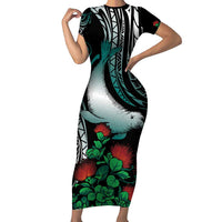Aloha Hawaii Monk Seal Family Matching Short Sleeve Bodycon Dress and Hawaiian Shirt Mix Ohia Lehua LT7 Mom's Dress Teal - Polynesian Pride
