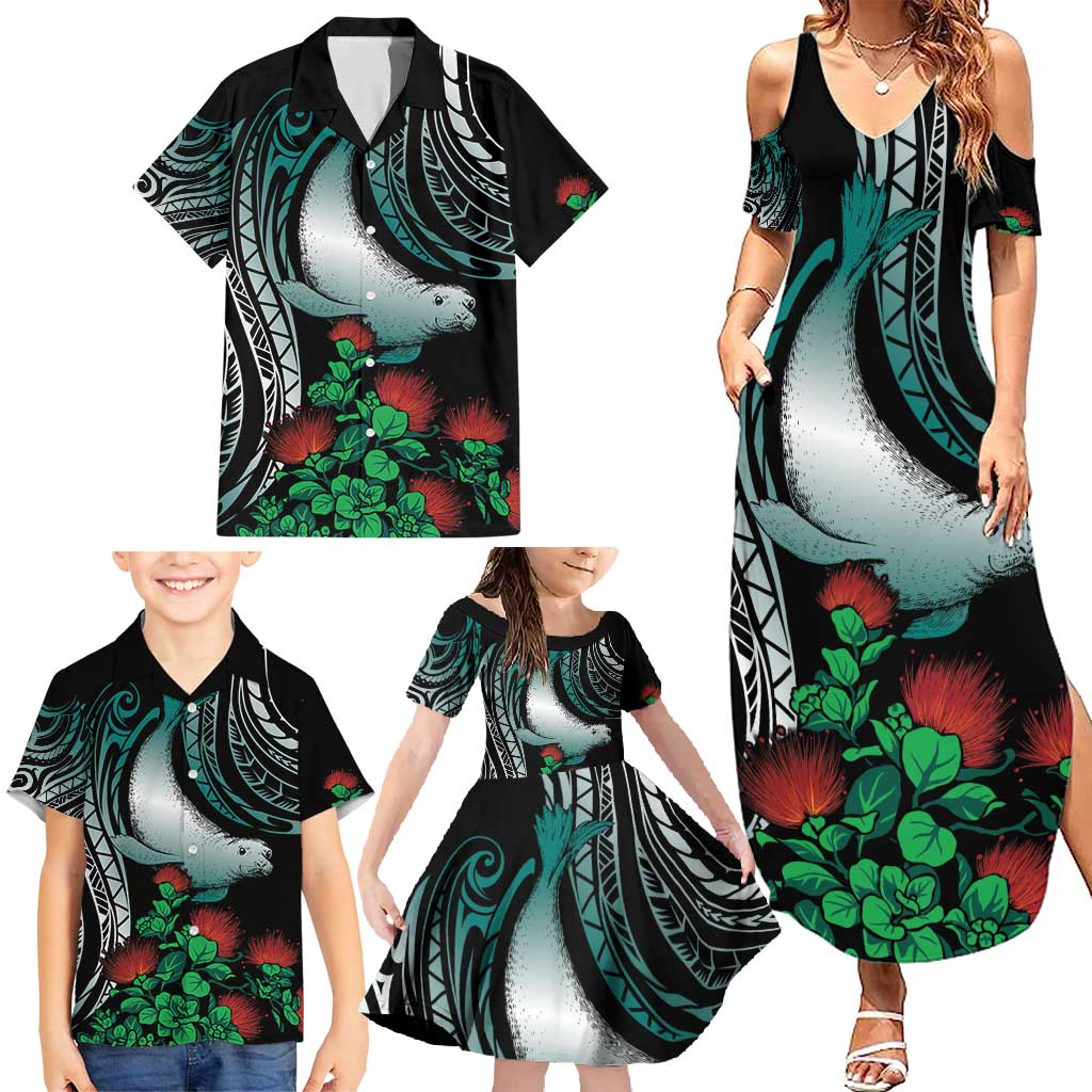 Aloha Hawaii Monk Seal Family Matching Summer Maxi Dress and Hawaiian Shirt Mix Ohia Lehua LT7 - Polynesian Pride