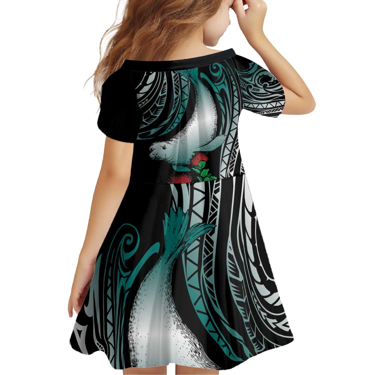 Aloha Hawaii Monk Seal Kid Short Sleeve Dress Mix Ohia Lehua