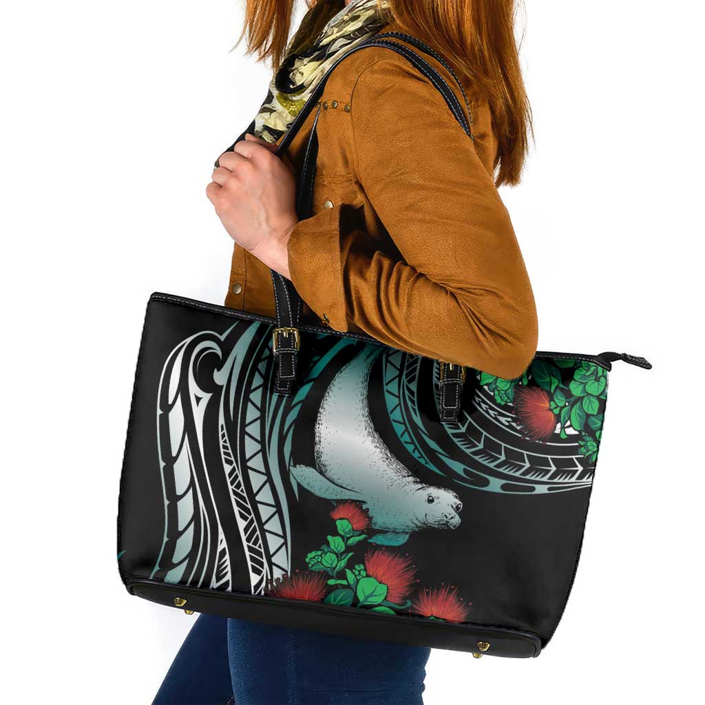 Aloha Hawaii Monk Seal Leather Tote Bag Mix Ohia Lehua